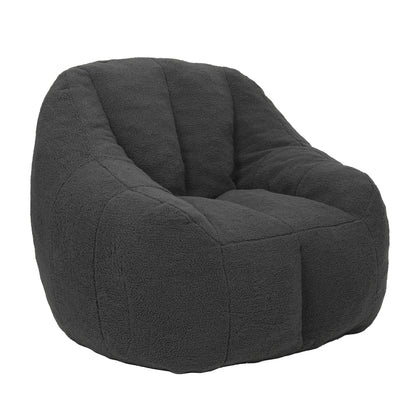 Memory Foam Filled Bean Bag Chair with Tufted Faux Fur — Large Dorm & Living Room Lounge Sofa, Dark Gray