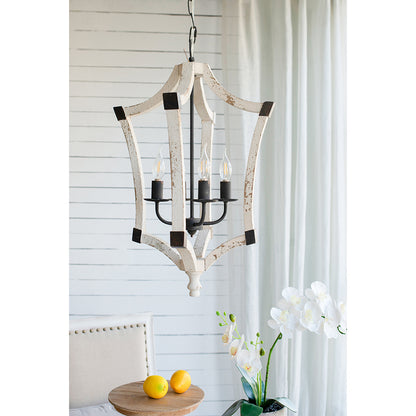 Four-Light Wood Chandelier with Adjustable Chain for Kitchen, Foyer, 18in Wide, Bulbs Not Included, Cream
