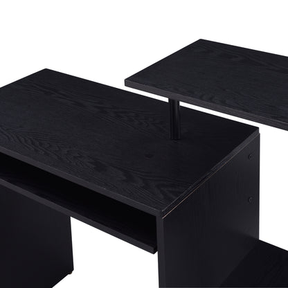Ergonomic Black Computer Desk with Keyboard Tray and Storage Shelves