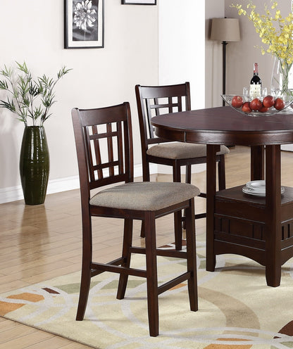Round Counter Height Dining Table Dark Rosy Brown Finish