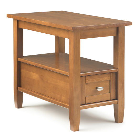 Solid Wood Shaker Narrow End Table with Drawer, 14in Wide, Transitional Living Room, Light Golden Brown