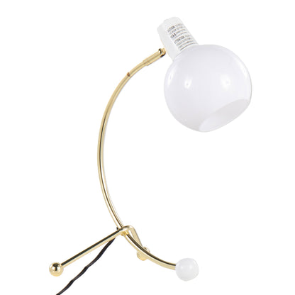 Contemporary Adjustable Neck Task Lamp, Metal Frame, White Shade, 60W Bulb Required, Gold Finish