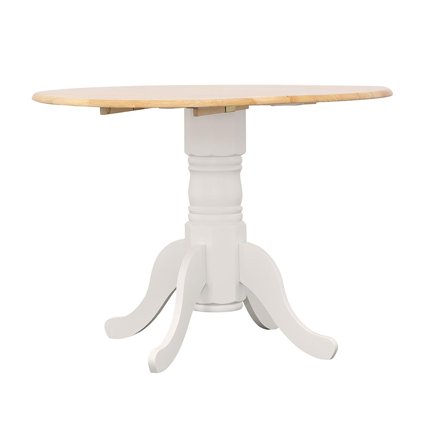 Round Dining Table With Drop Leaf Wood Brown and White