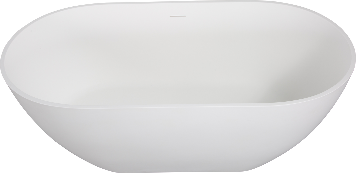 Luxury 69" Solid Surface Freestanding Soaking Bathtub - Handcrafted Matte White Stone Resin with Overflow and Pop-up Drain