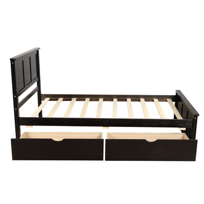 Espresso Twin Size Platform Bed with Dual Under-Bed Drawers on Wheels