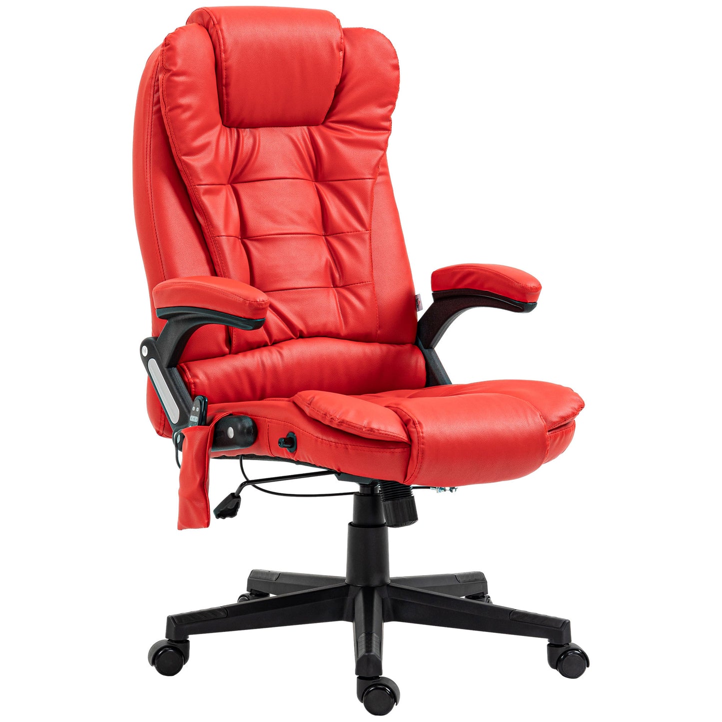 Ergonomic Red Vibration Massage Office Chair with Heated Recline, PU Leather, Remote Control, and Armrests