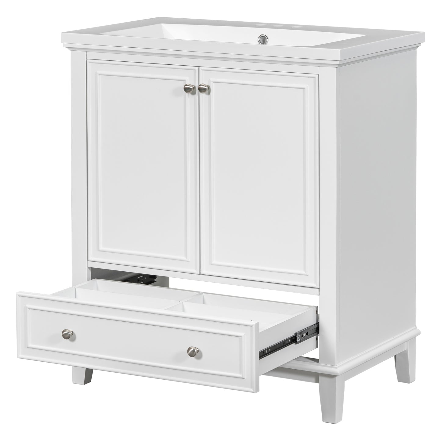 30" Modern Bathroom Vanity with Ceramic Sink, Multi-Storage Cabinet with Adjustable Shelves, Durable Solid Wood & MDF Construction, White Finish