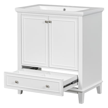 30" Modern Bathroom Vanity with Ceramic Sink, Multi-Storage Cabinet with Adjustable Shelves, Durable Solid Wood & MDF Construction, White Finish