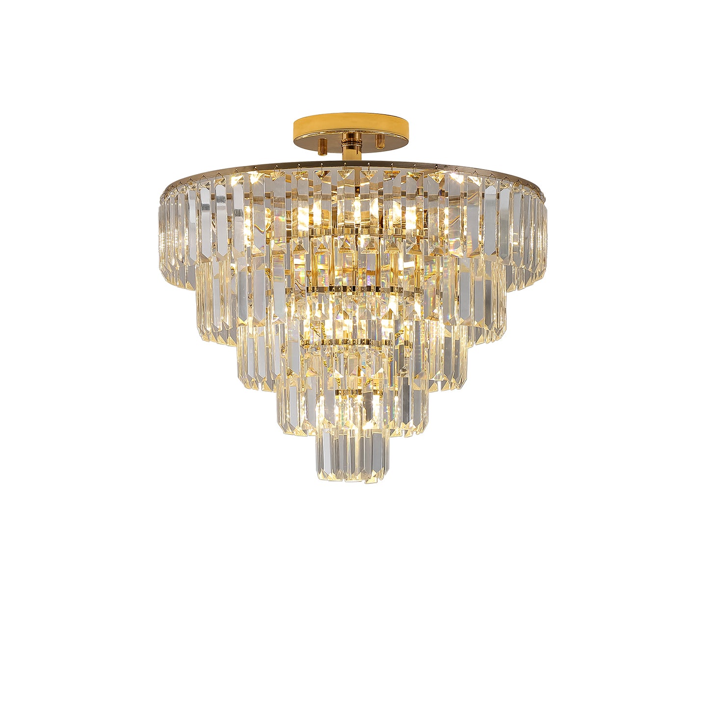 5-Tier Round Crystal Chandelier, Semi-Flush Mount, Living Room/Dining Hallway, 19.3x19.7in, Gold