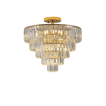 5-Tier Round Crystal Chandelier, Semi-Flush Mount, Living Room/Dining Hallway, 19.3x19.7in, Gold