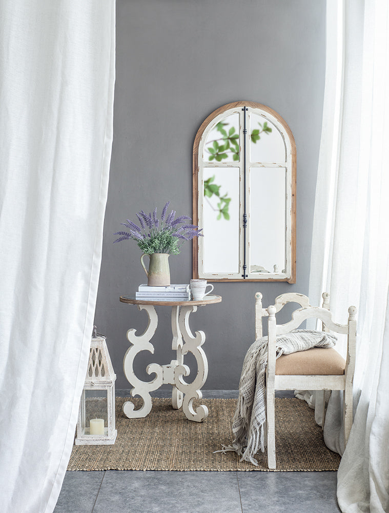 Carina Arched Window Frame Wall Mirror - 27.5" x 48" Distressed White Finish