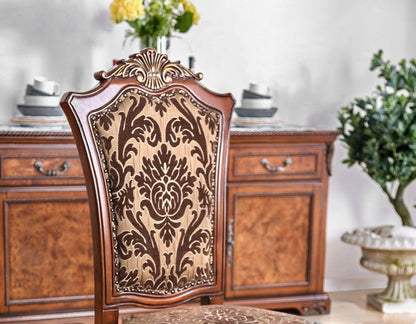 2-Pack Traditional Dining Chairs - Solid Wood, Carved Back, Floral Fabric Seats, Dining Room Brown Cherry