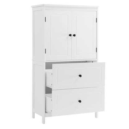 White MDF Bathroom Storage Cabinet with Adjustable Shelves, Two Doors, and Drawers