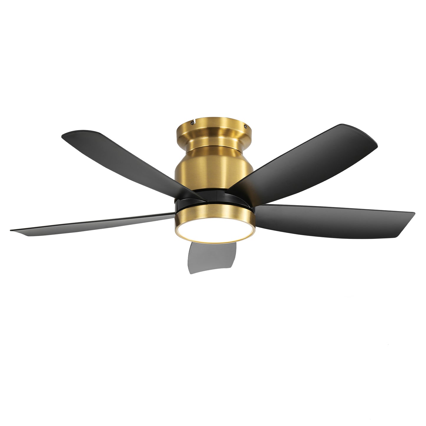42-Inch Flush Mount Ceiling Fan with Remote, DC Motor, 22W LED Light, 3-CCT, Reversible, ABS Blades Gold