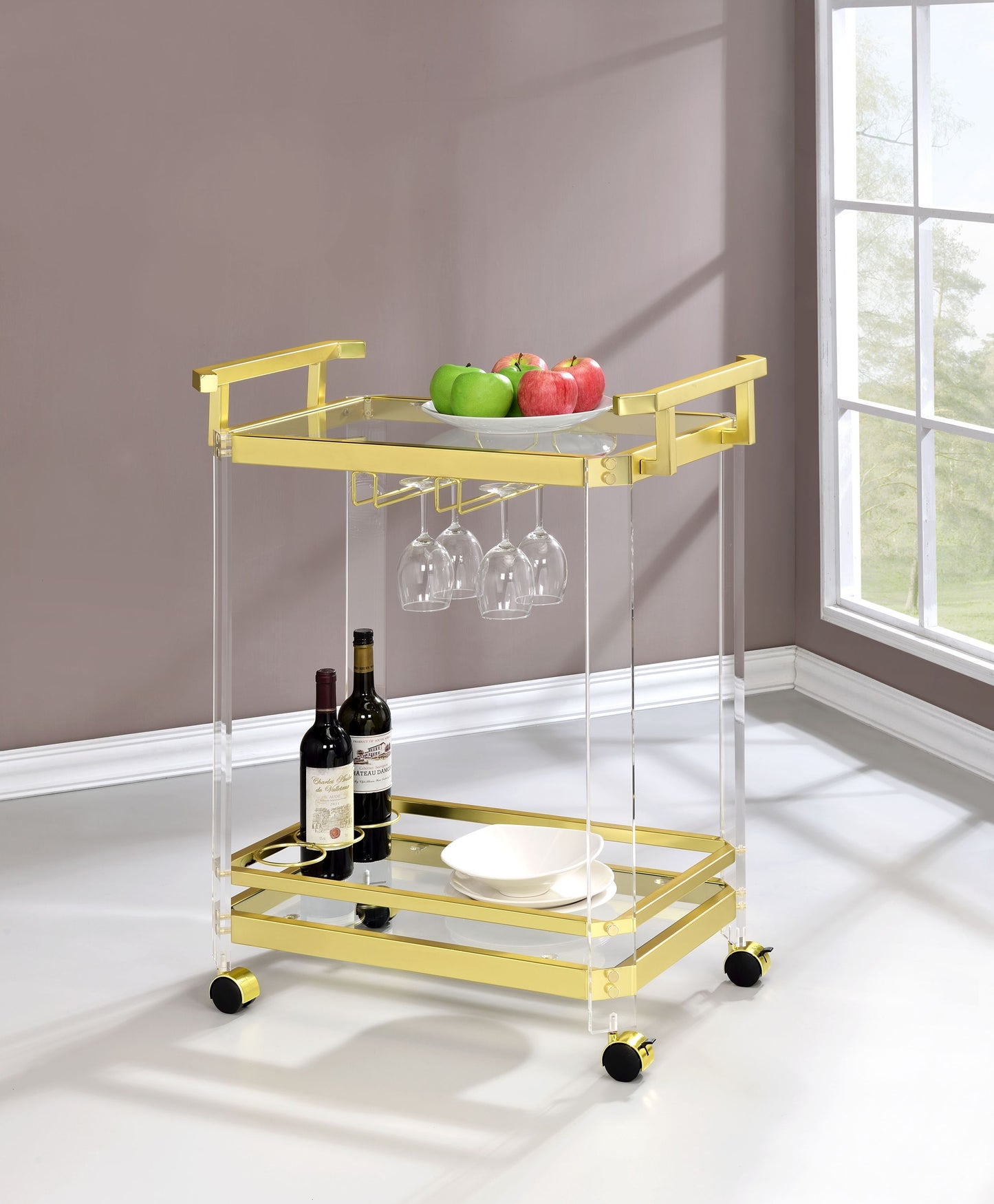 Aerin Mobile Gold Serving Cart With Storage And Casters
