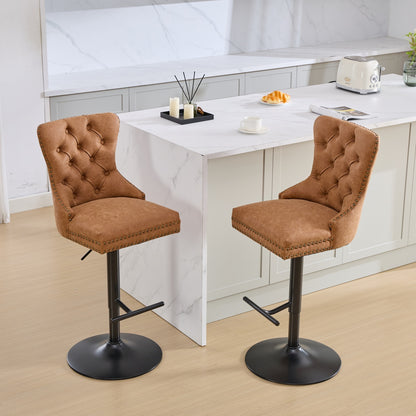 Orange Aged Retro PU Swivel Bar Stools Tufted Back