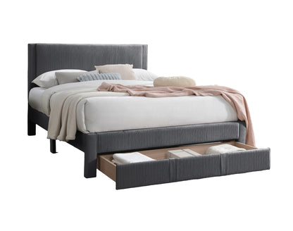 Modern Charcoal Corduroy Upholstered Queen Size Platform Bed with Storage Drawer