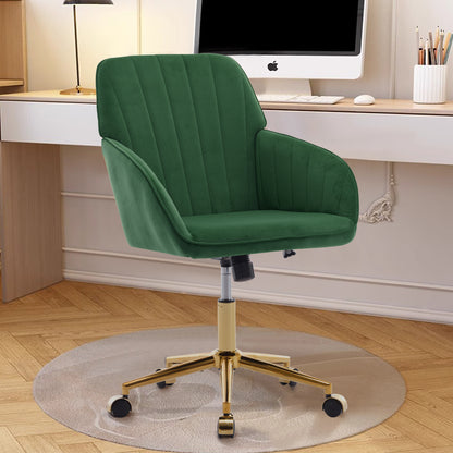 Luxurious Ergonomic Velvet Swivel Office Chair with Golden Base for Home and Bedroom