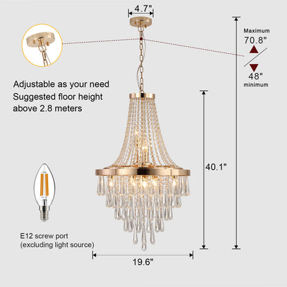 Crystal Chandelier, Modern Luxury Pendant Ceiling Light, 11-Light, 19.7 in Dia, Iron & K9 Crystal - Gold
