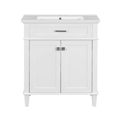 Stylish 30-Inch Bathroom Vanity with Elegant Ceramic Sink, Soft Close Doors, and Adjustable Storage Shelves