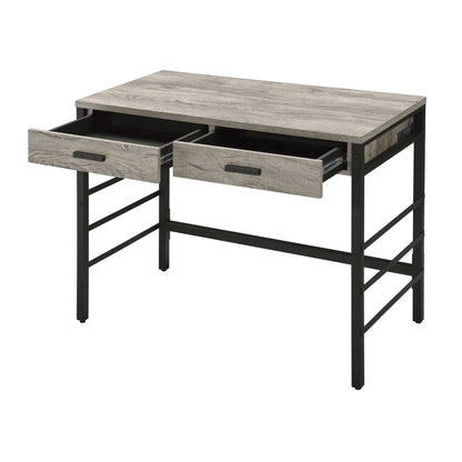 Modern Black and Weathered Oak Office Writing Desk with USB Ports and Drawers