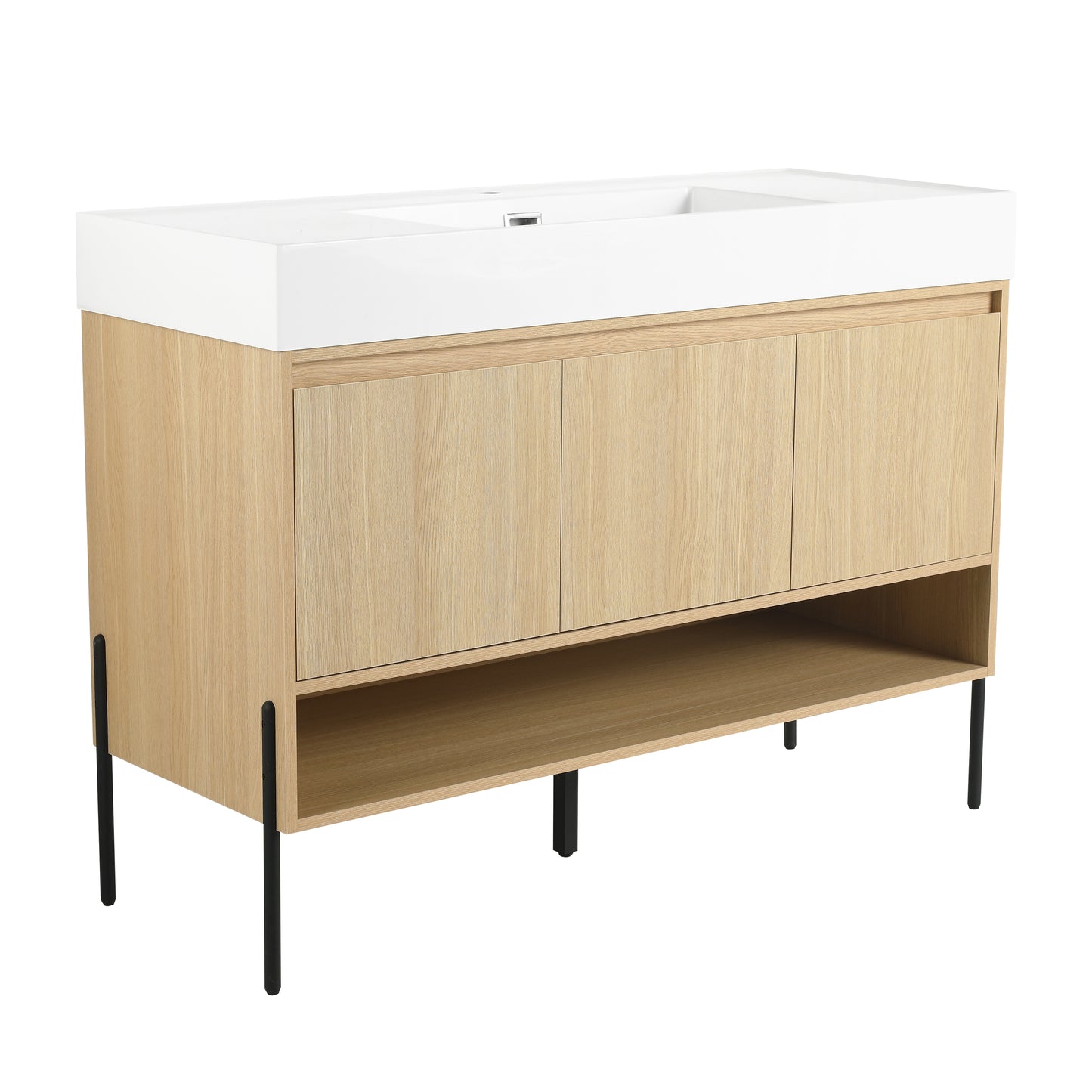 Modern Oak 48" Bathroom Vanity Set with Single Resin Sink and 3-Door Storage Cabinet