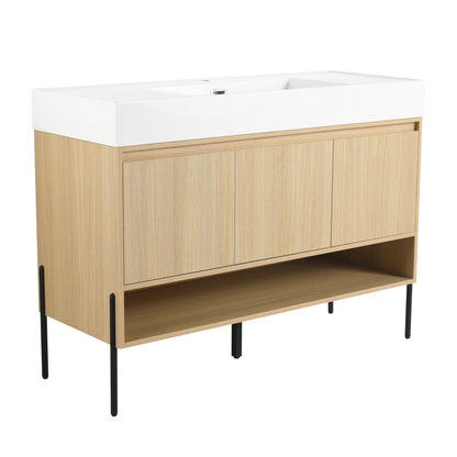 Modern Oak 48" Bathroom Vanity Set with Single Resin Sink and 3-Door Storage Cabinet