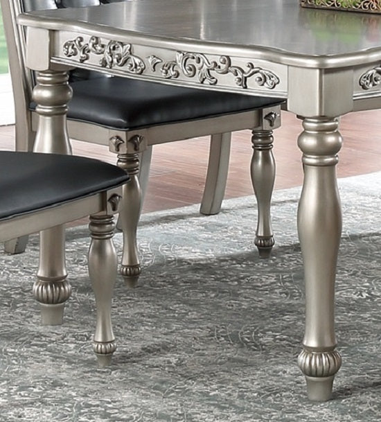 Formal Dining Table With 2 Leaves Rubberwood Silver Finish
