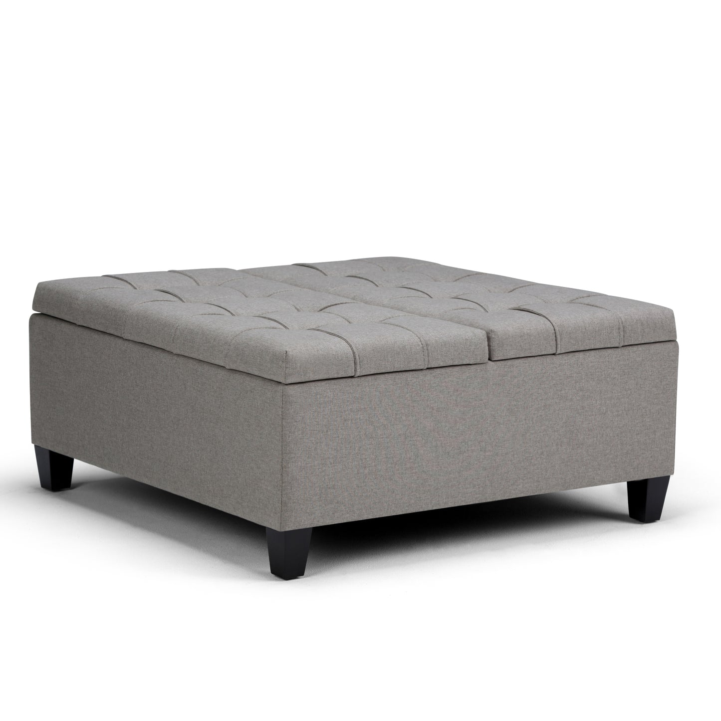 36x36 Square Coffee Table Storage Ottoman with Lift-Top, Tufted, Multi-Function, Linen, Dove Grey