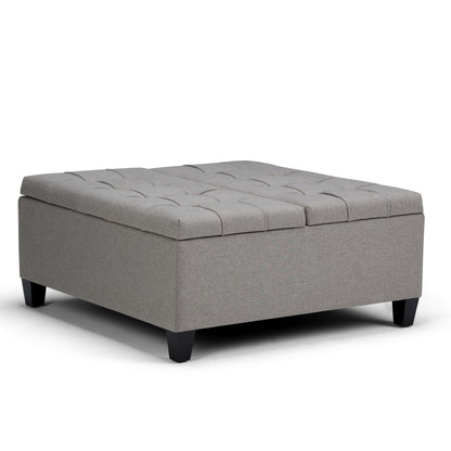 36x36 Square Coffee Table Storage Ottoman with Lift-Top, Tufted, Multi-Function, Linen, Dove Grey