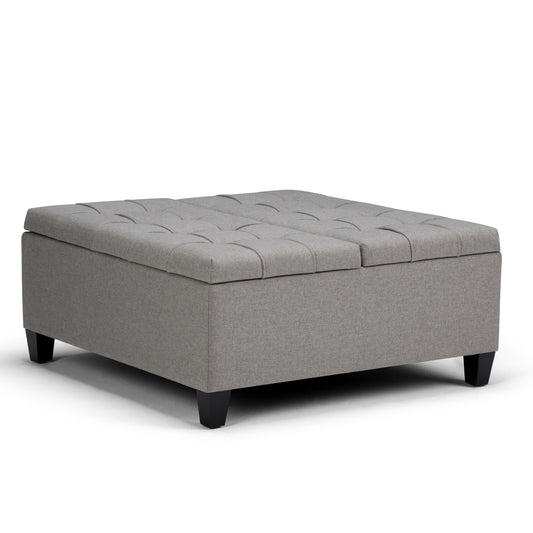 36x36 Square Coffee Table Storage Ottoman with Lift-Top, Tufted, Multi-Function, Linen, Dove Grey