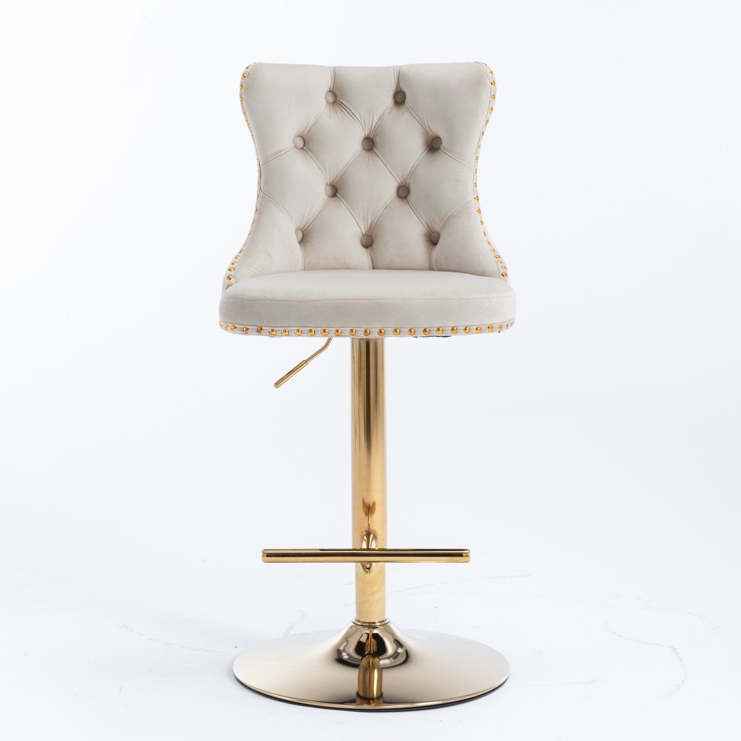 Beige Velvet Bar Stools Tufted Back Adjustable 25 33 Set 2