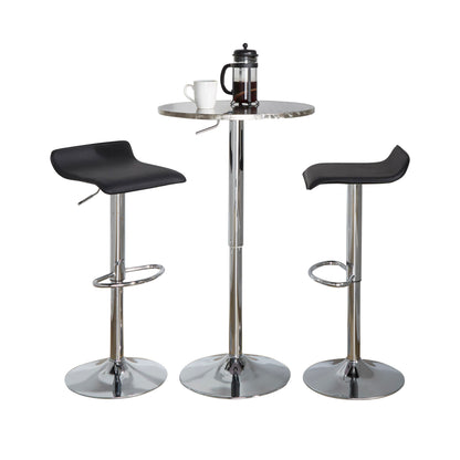 Contemporary Adjustable 3-Piece Bistro Bar Set with Round Table and Stools, Metal Frame, PVC, Black