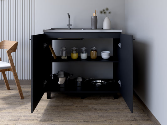 Black Utility Sink Storage Cabinet for Kitchen - Burwood Design