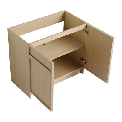 Modern 36" Freestanding Oak Bathroom Vanity with Soft-Close Doors & Integrated White Resin Sink
