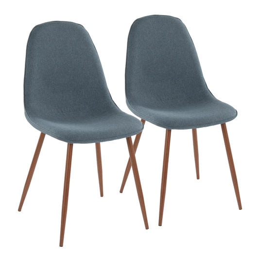 Pebble Mid-Century Modern Dining/Accent Chair in Walnut and Blue Fabric by LumiSource - Set of 2