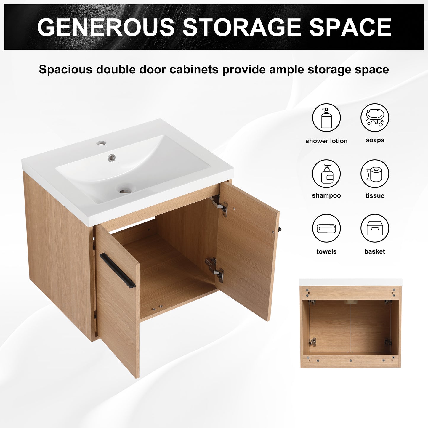 American Design 24-Inch Oak Bathroom Vanity with Resin Sink and 2-Door Cabinet