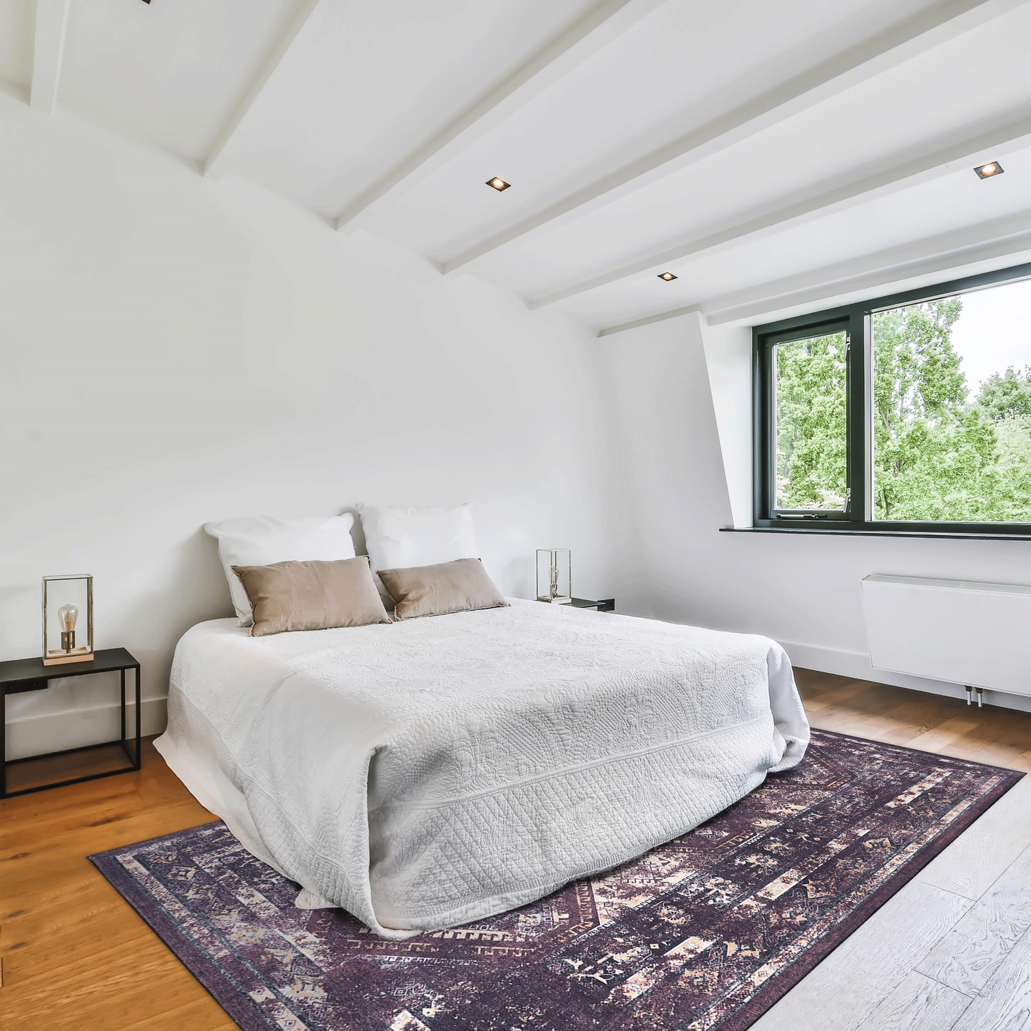 5x8 Area Rug, Machine Washable, Low-Pile, Non-Slip, Kid & Pet Friendly, Living Room - Black-Burgundy