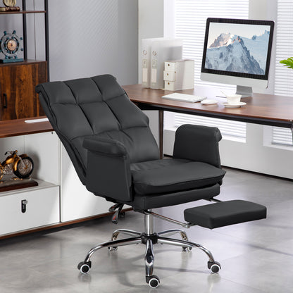 Ergonomic Black PU Leather Executive Office Chair with Footrest and Reclining Function