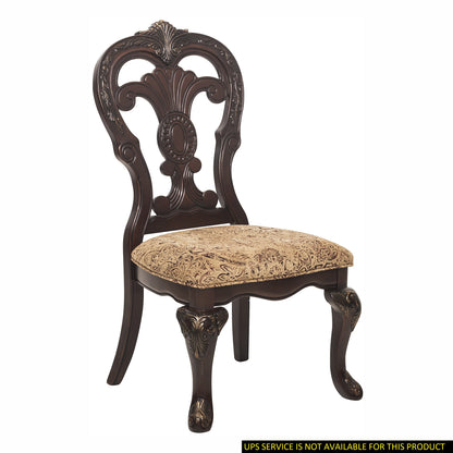 2-Piece Traditional Dining Side Chairs, Fabric Upholstered Wood Frame Gold Tipping, 21.25 in Seat, Cherry