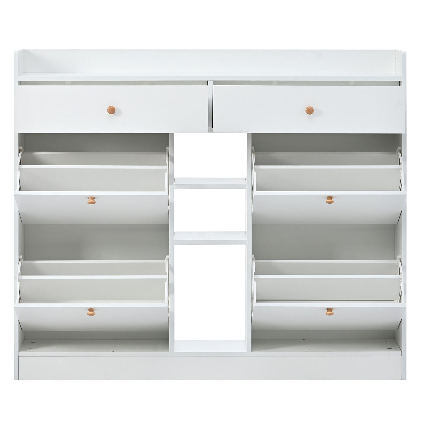 Stylish Modern White Shoe Cabinet with 4 Flip Drawers, 2-Tier Shoe Storage Organizer for Entryway, Space-Saving Free Standing Rack
