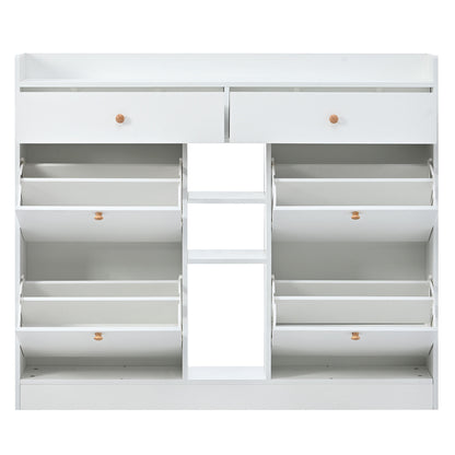 Stylish Modern White Shoe Cabinet with 4 Flip Drawers, 2-Tier Shoe Storage Organizer for Entryway, Space-Saving Free Standing Rack