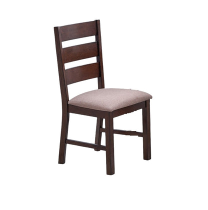 Set of 2 Dining Chairs - Solid Rubberwood, Ladder Back, Upholstered Seats, Contemporary, Antique Cherry