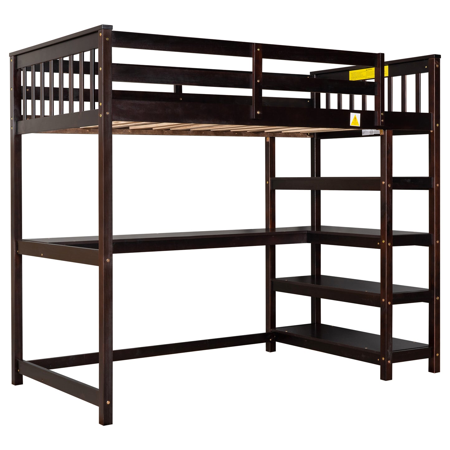 Espresso Twin Loft Bed with Integrated Workspace and Storage Shelves