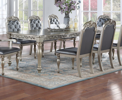 Formal Dining Table With 2 Leaves Rubberwood Silver Finish