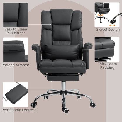 Black Ergonomic PU Leather Executive Office Chair with Recline, Swivel, Footrest, and Lumbar Support