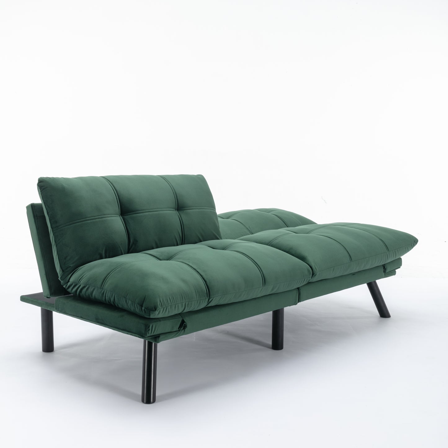 2-Seater Convertible Sofa Bed with Adjustable Backrest and Armrests, Foam Upholstery, Pine Frame Emerald
