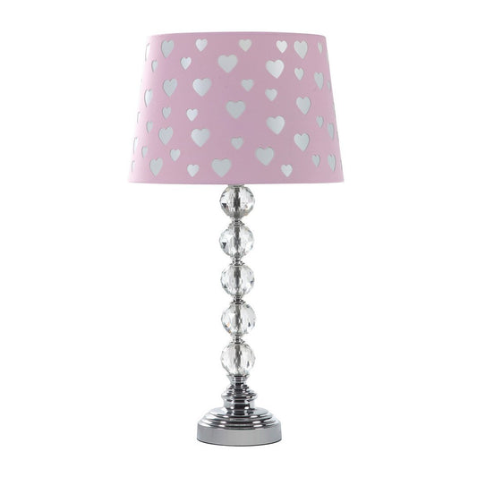 22-Inch Orb Table Lamp with Metal Stacked Orbs and Heart-Shaped Shade, E26, UL Listed, Pink / White