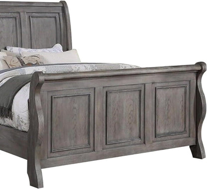 Elegant Antique Gray Oak California King Sleigh Headboard Panel Bed – Stylish Wooden Bedroom Furniture
