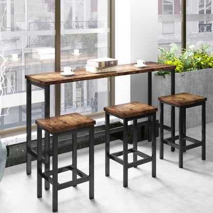 Counter Height Dining Table With 3 Stools Footrest Brown